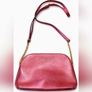 Michael Kors Metallic Rose Gold Crossbody Bag Gold Chain Strap